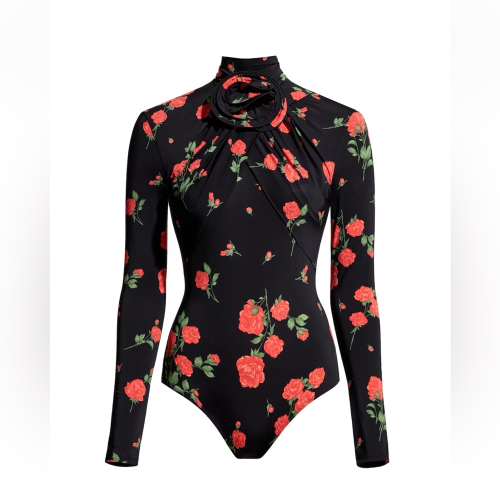 Magda Butrym rose appliqué long sleeve print bodysuit SMALL